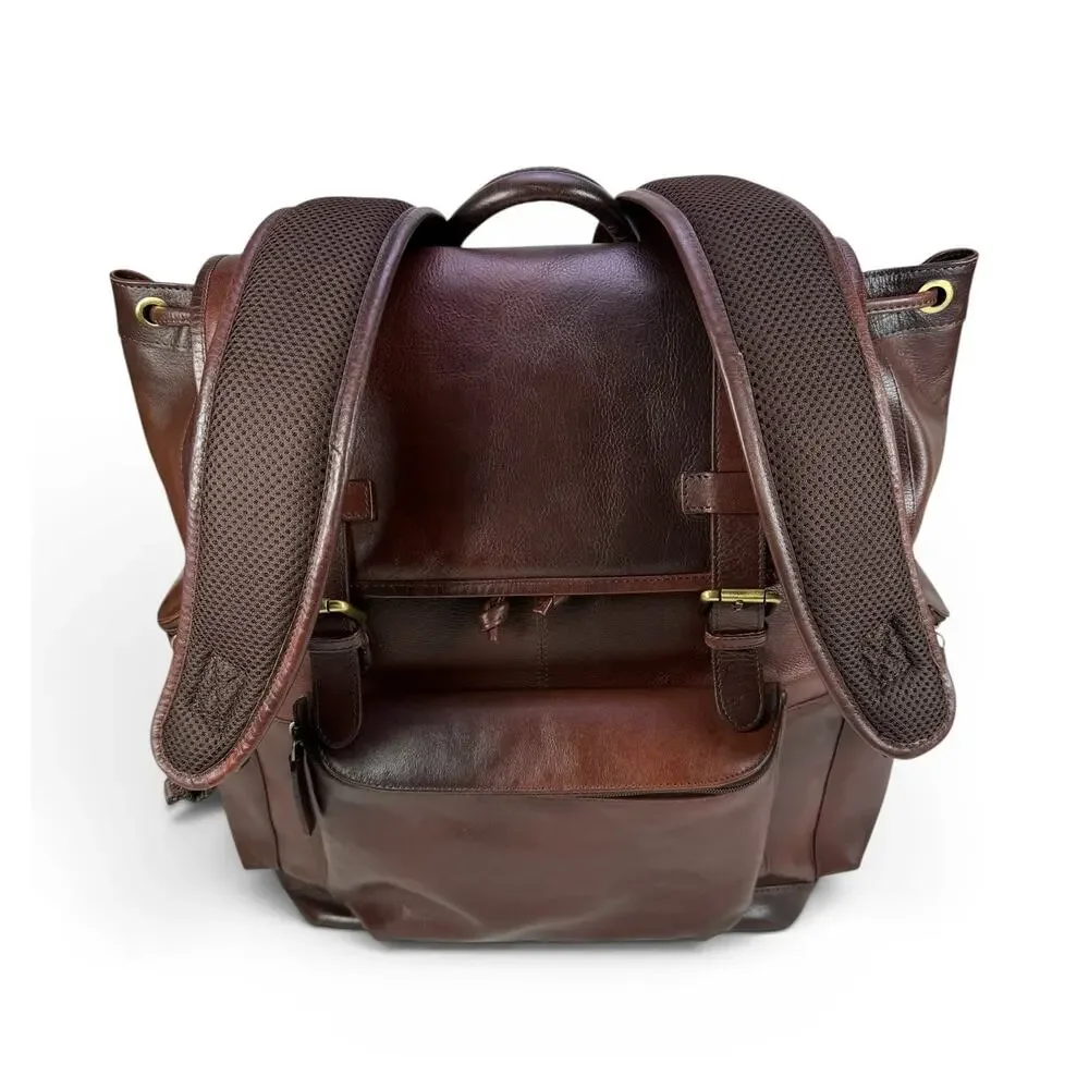 Bosca Leather Backpack Mens Large 40L Laptop Travel Bag Brown Full Grain Utility